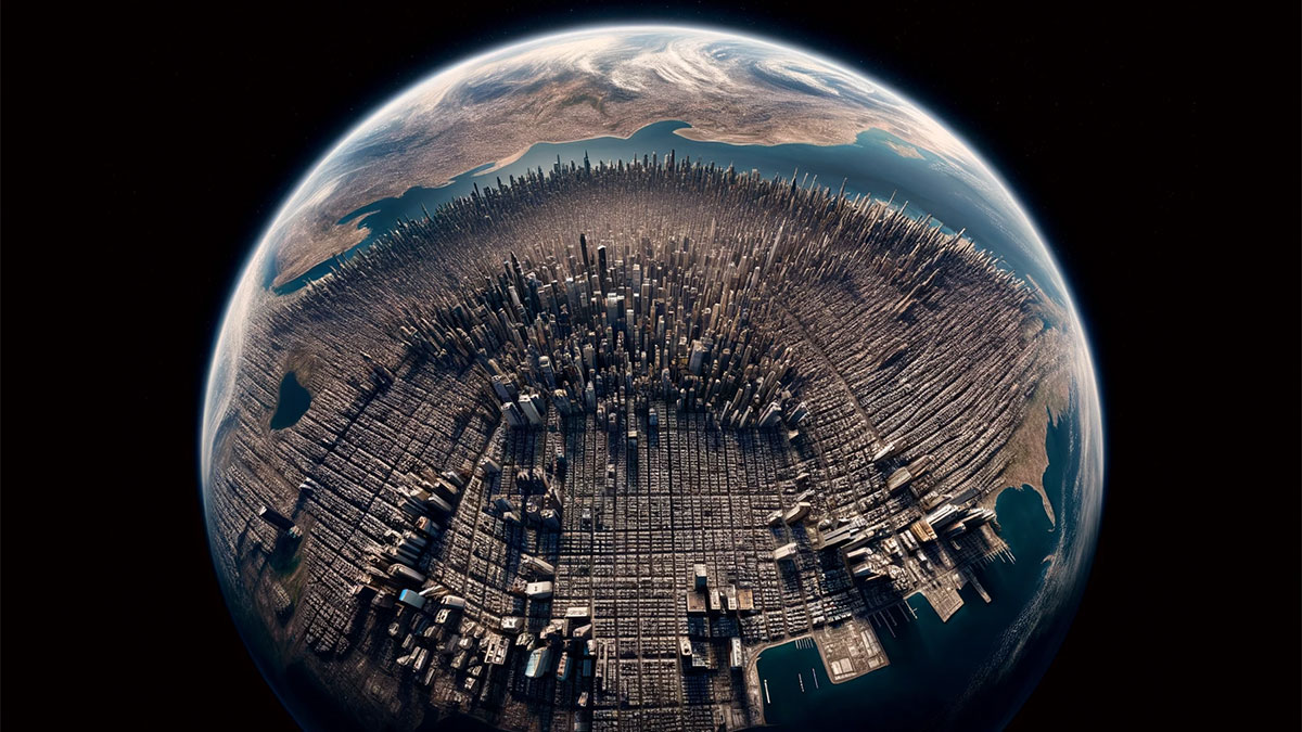 very densely populated earth view from space